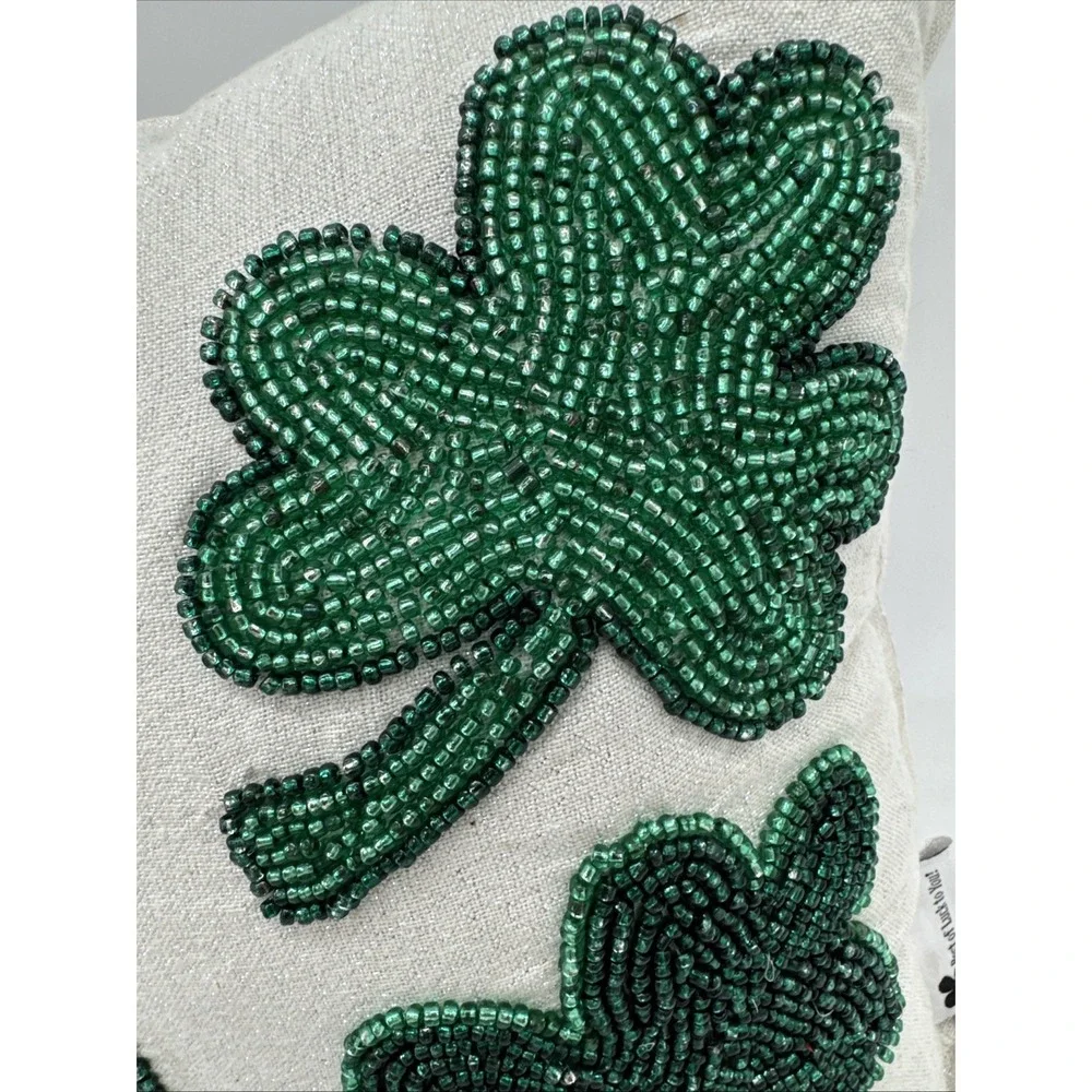 Beaded Sequin Pillow Floral Shamrocks One Square 11